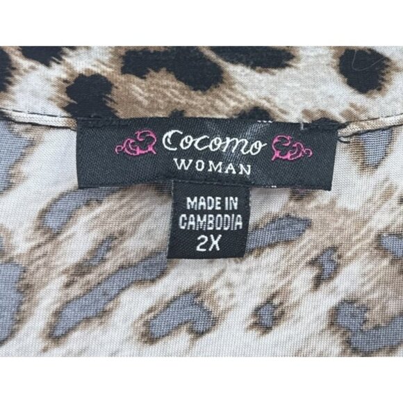 Cocomo Plus Size Leopard Print Animal Pattern 3/4 Sleeve Button Blouse‎ 2x Boho - Picture 2 of 9